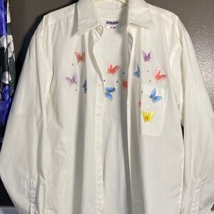 Unique White Butterfly 2-Piece Embroidered Men's Shirts Made for a Woman
